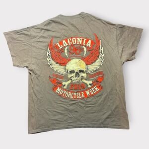Gildan Laconia Motorcycle Week 2019 96th Anniversary‎ Skull T-Shirt Mens XL Gray